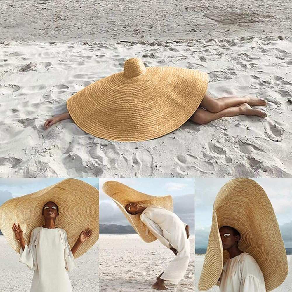 Fashion Oversized Straw Hat - Large Brim Sun Hat Beach Cap Big Foldable Floppy Sunshade Hats for Wom | Amazon (US)