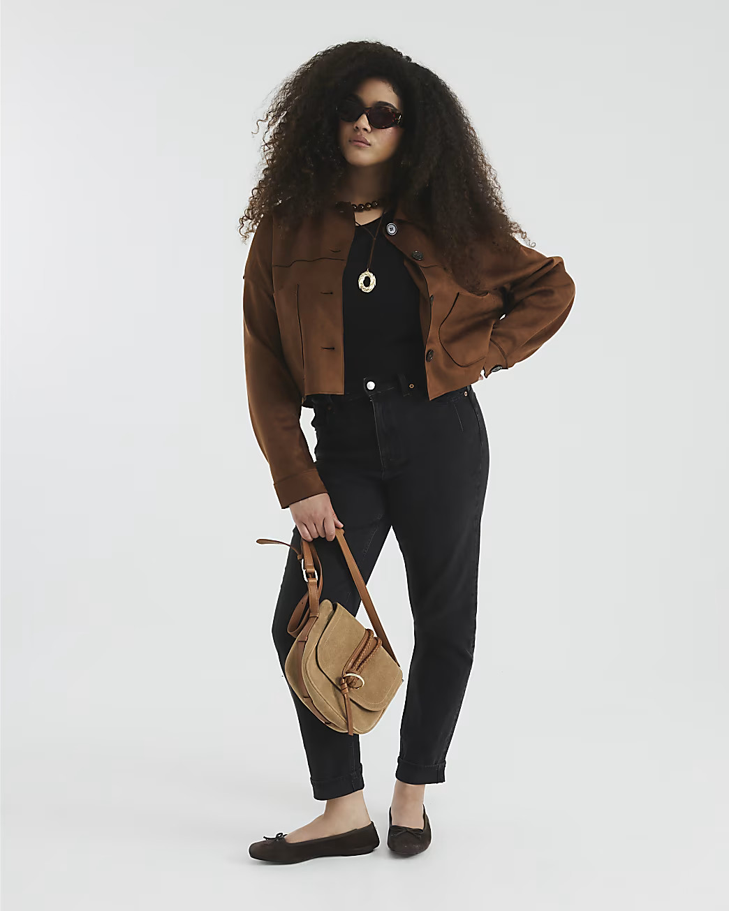 Brown Faux Suede Cropped Overshirt | River Island UK & IE