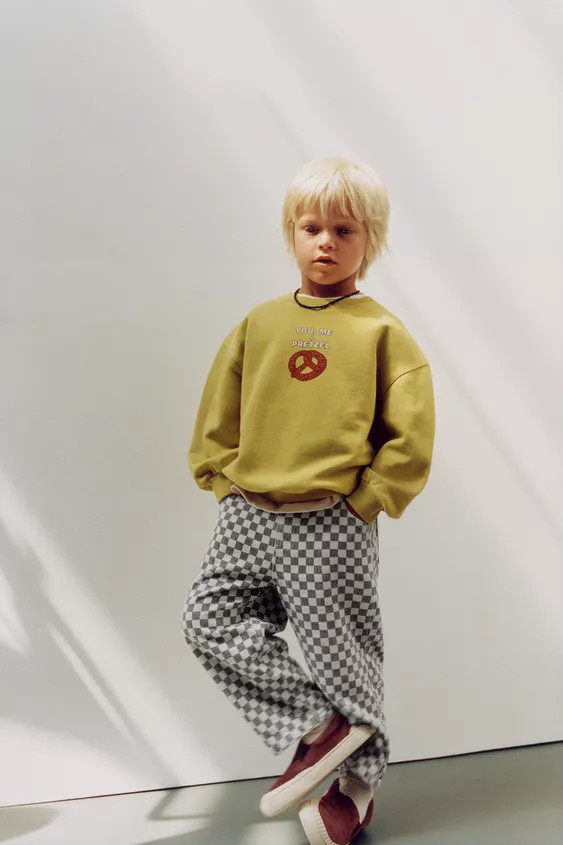 CHECKERBOARD TWILL BAGGY PANTS | Zara US