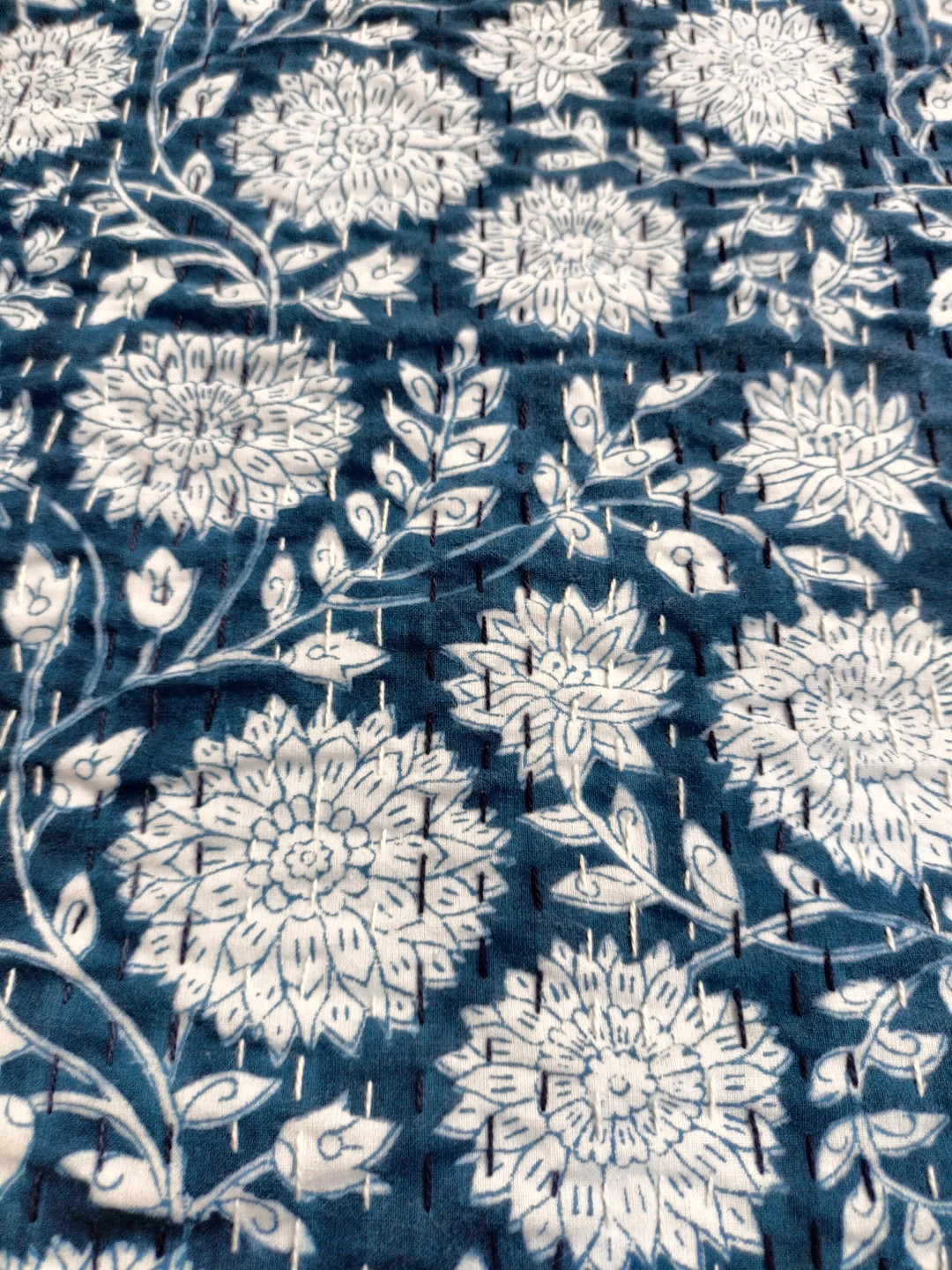 Traditional Handcrafted Indian Handmade Floral Print Kantha Thin Quilt Bedspread Blanket Cotton T... | Etsy (US)