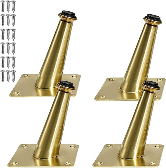 VEHCIL 4Pcs Brushed Brass Furniture Legs 4 inch, Oblique Conical Metal Legs Furniture Feet for Ca... | Amazon (US)