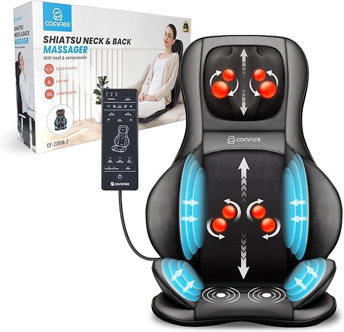 COMFIER Neck Back Massager with Heat, Shiatsu Massage Chair Pad with 2D/3D Kneading & Compression... | Amazon (US)