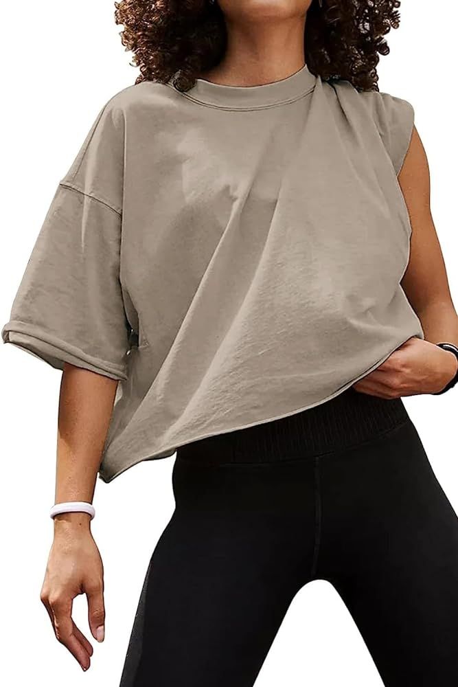 Oversized Workout Shirts for Women Short Sleeve Drop Shoulder Casual Crop Tops Baggy Gym Yoga Ath... | Amazon (US)