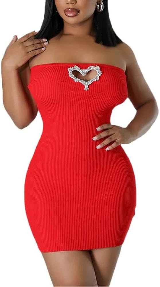 Women's Bodycon Mini Dresses Summer Strapless Tube Ribbed Knit Short Party Club Dress | Amazon (US)