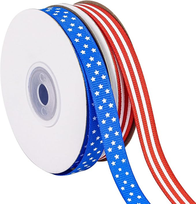 2 Rolls 50 Yards Patriotic Grosgrain Ribbon 3/8 Inch, Red White and Blue Ribbon Stars and Stripes... | Amazon (US)
