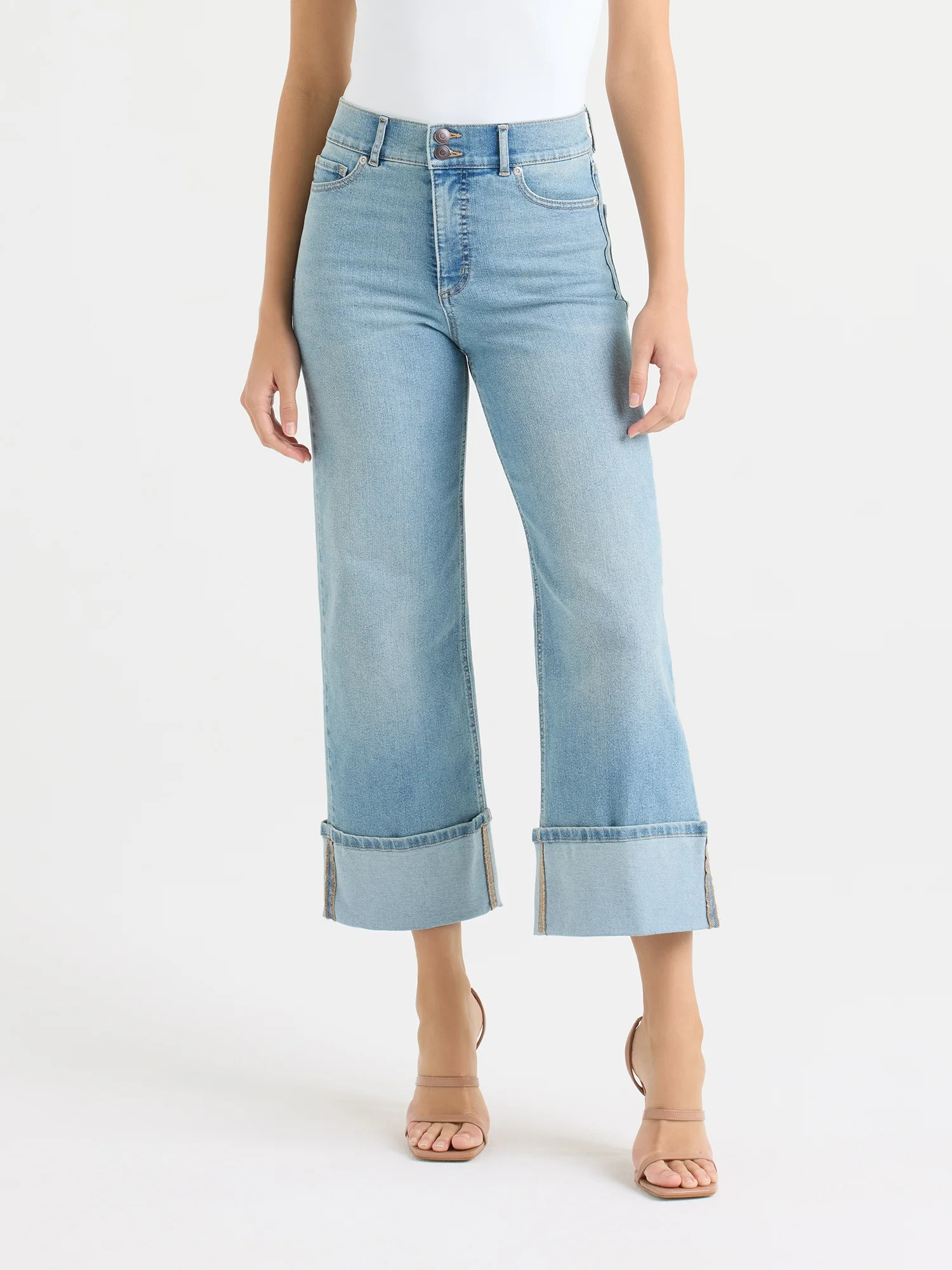 Sofia Vergara Women's Margot Wide Leg Crop Cuffed Average Jeans, Sizes 2-20 | Walmart (US)