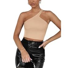 REORIA Women’s Sexy One Shoulder Double Lined Seamless Backless Sleeveless Going Out Trendy Cro... | Amazon (US)