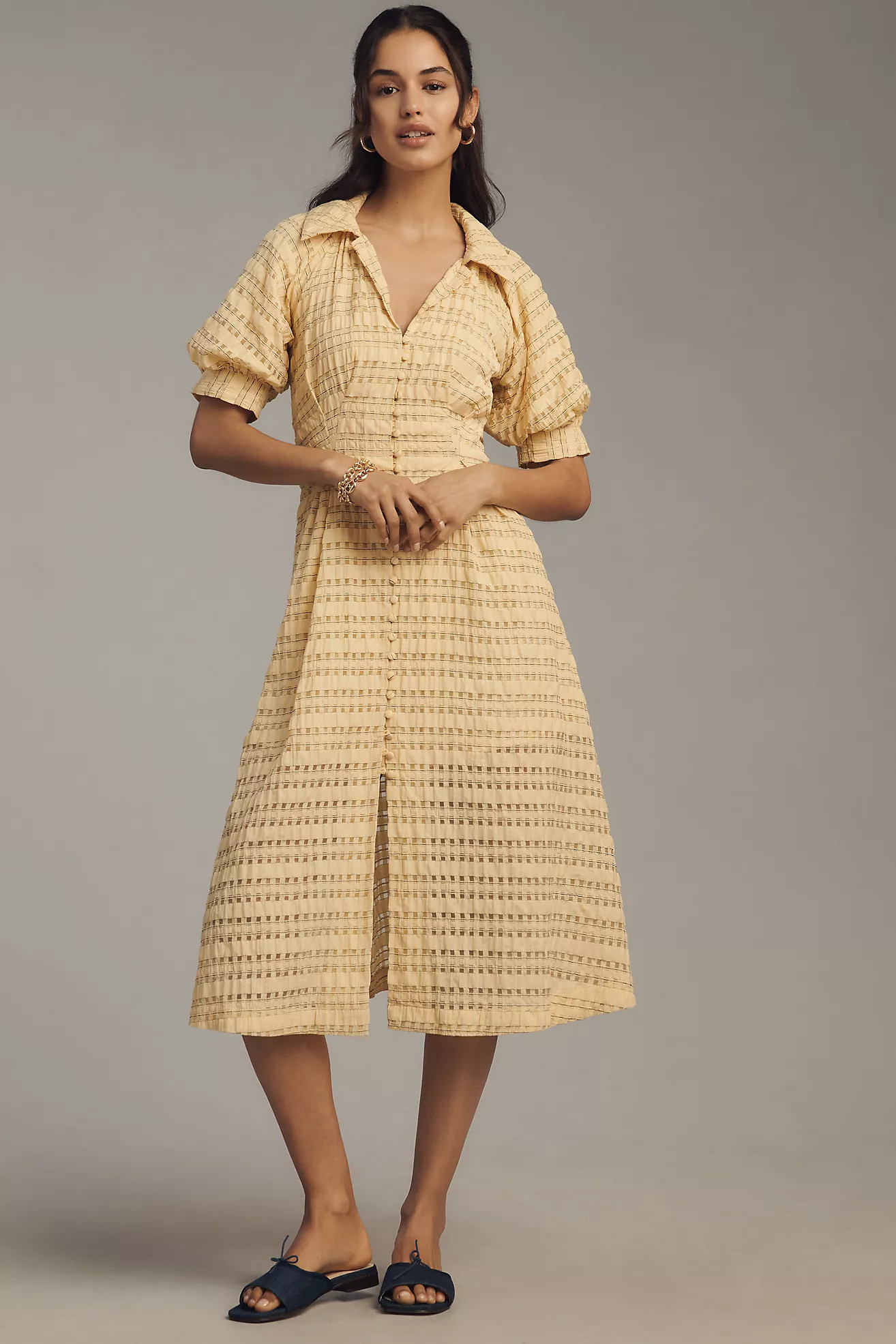 English Factory Short-Sleeve V-Neck A-Line Midi Shirt Dress | Anthropologie (US)