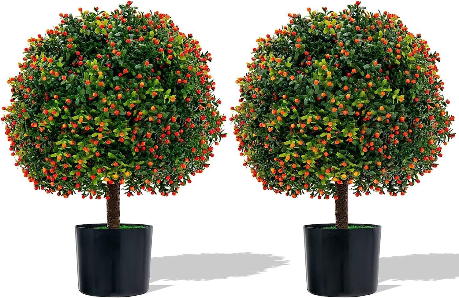 Safeplus 22" Artificial Boxwood Topiary Ball Tree, 2 Pack Faux Potted Plants Artificial Shrubs Bu... | Amazon (US)
