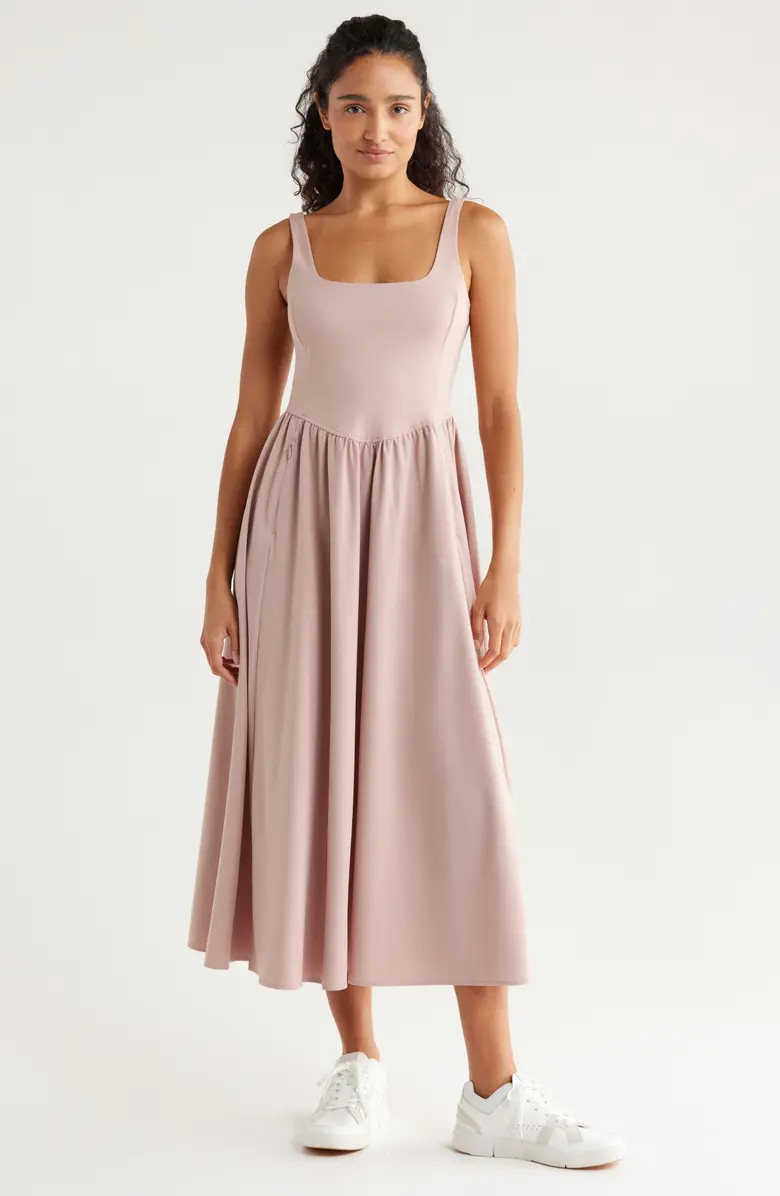 Zella Effortless Square Neck Midi Dress | Nordstrom | Nordstrom