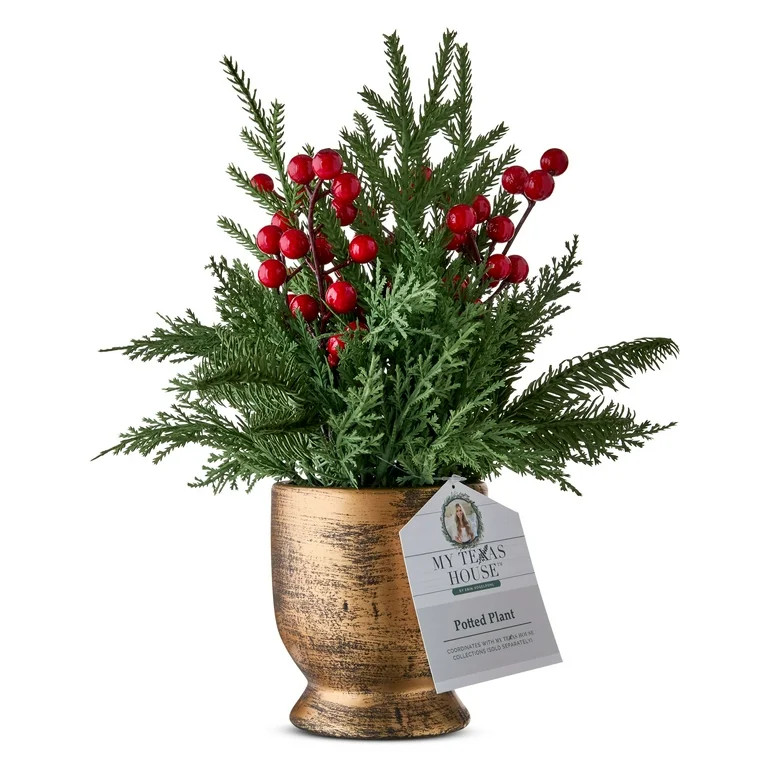 Berries and Pine Sprigs Arrangement Christmas Decoration, Red and Green, 12", by My Texas House | Walmart (US)