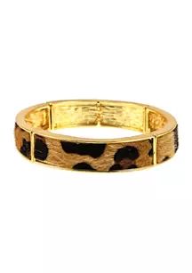 Gold Tone Leopard Printed Metal Bracelet | Belk