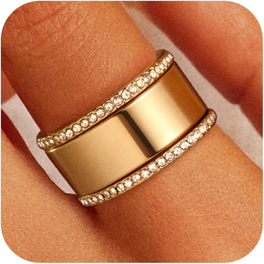 14K Gold Plated Stacking Rings Non Tarnish Dainty Cubic Zirconia Rings Trendy Statement Stacking ... | Amazon (US)