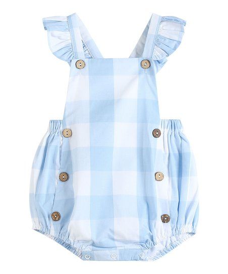 Blue & White Large Check Gingham Ruffle Button Romper - Infant & Toddler | Zulily