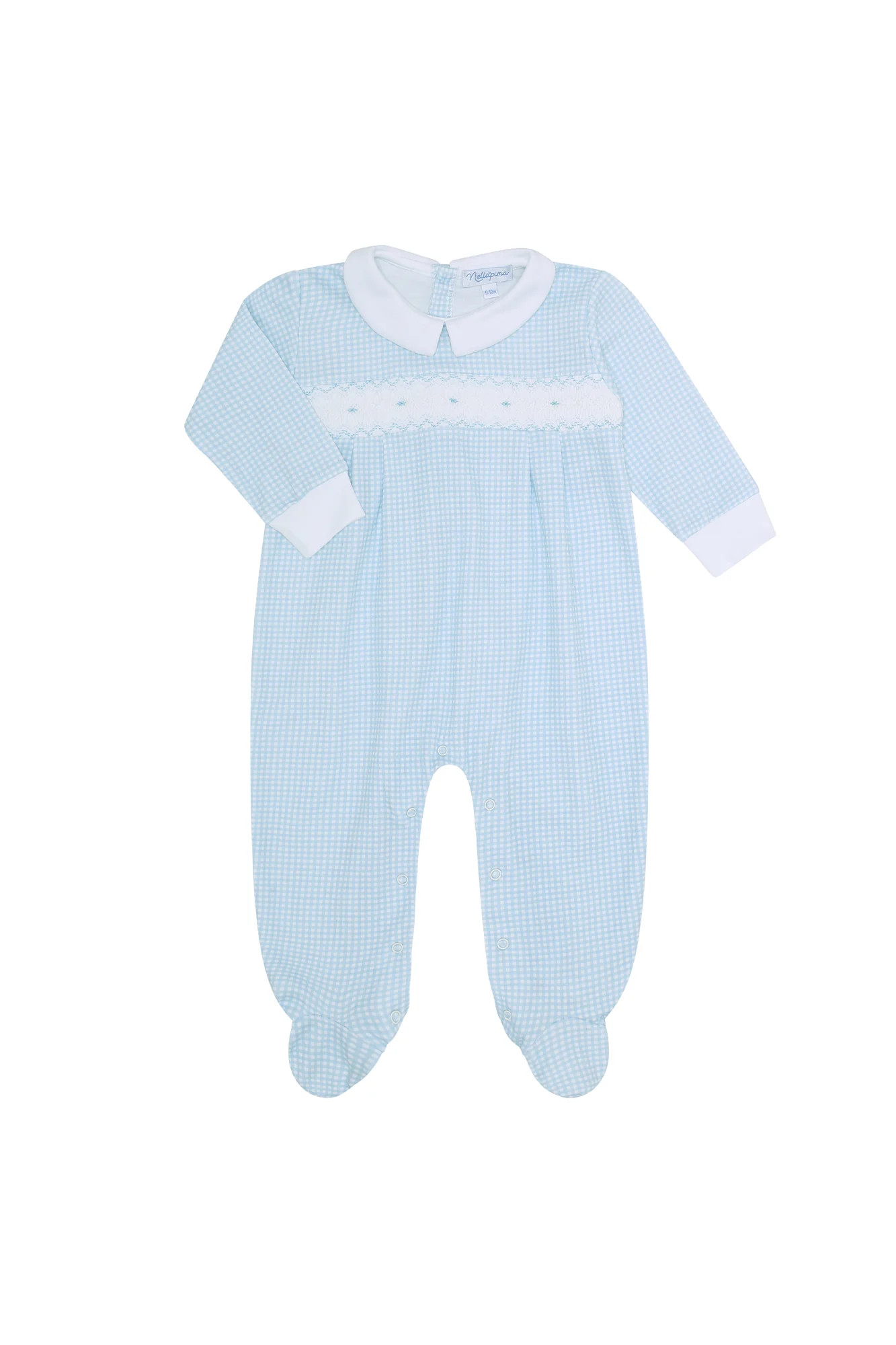 Blue Gingham Smocked Footie | Nellapima
