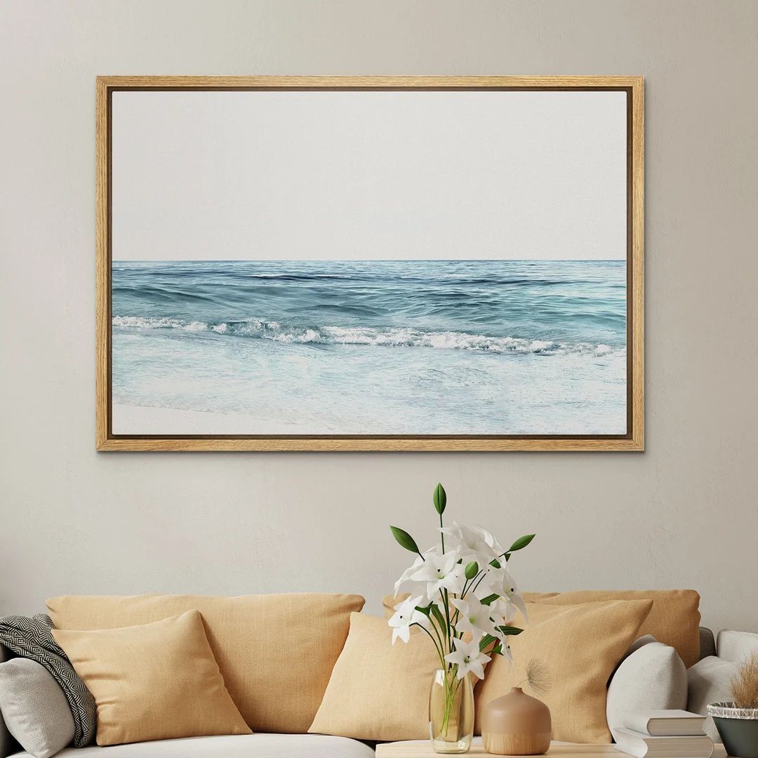 Framed Canvas Wall Art Blue Beach Ocean Photography Prints Minimalist Modern Art Coastal Room Dec... | Etsy (US)