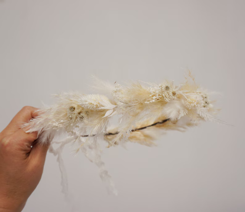 Neutral Dried Flower Crown Head Wreath, Cream boho bridal hairstyle | Etsy (US)