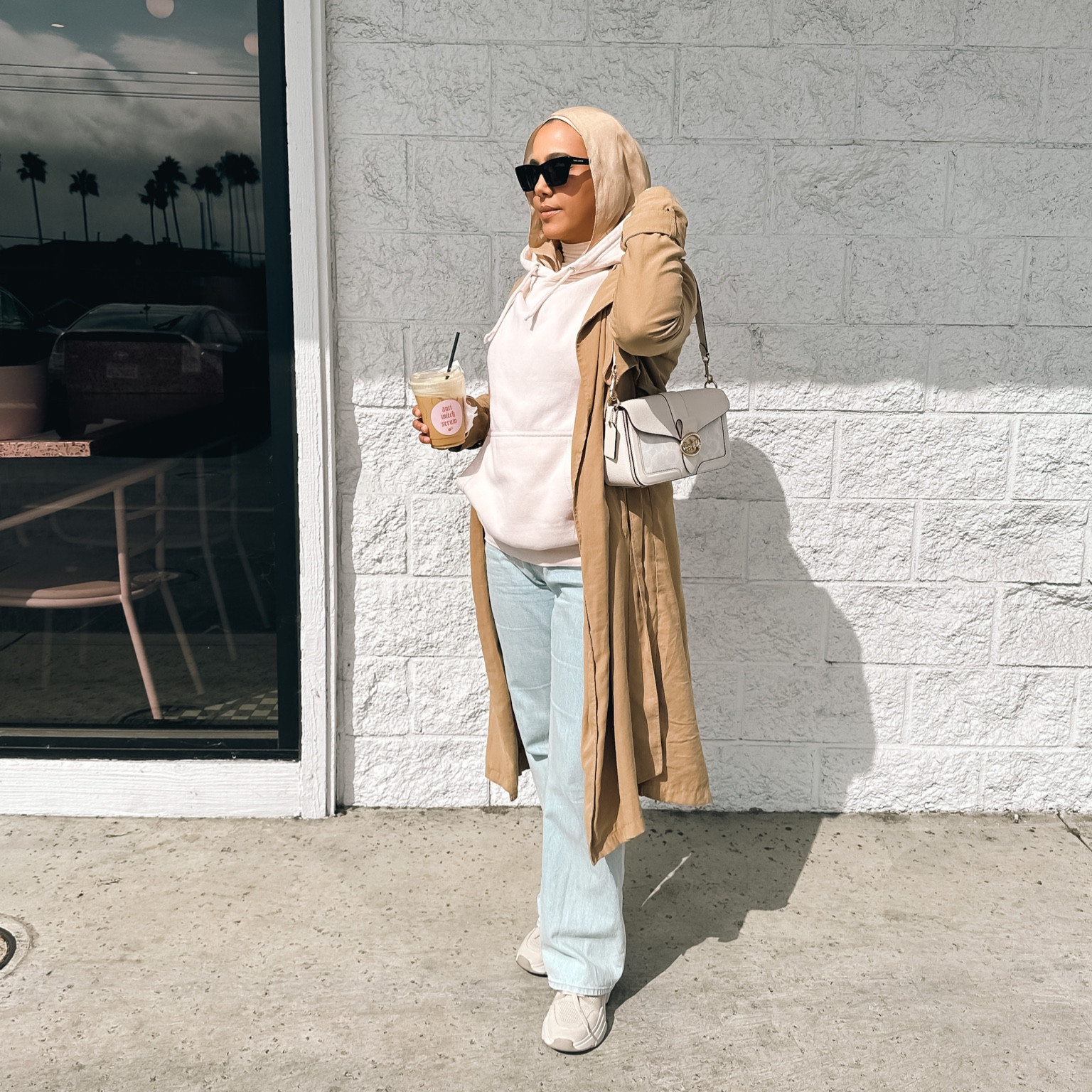Coffee, trench coat, shades ✔️ 

#LTKfit #LTKSeasonal #LTKstyletip