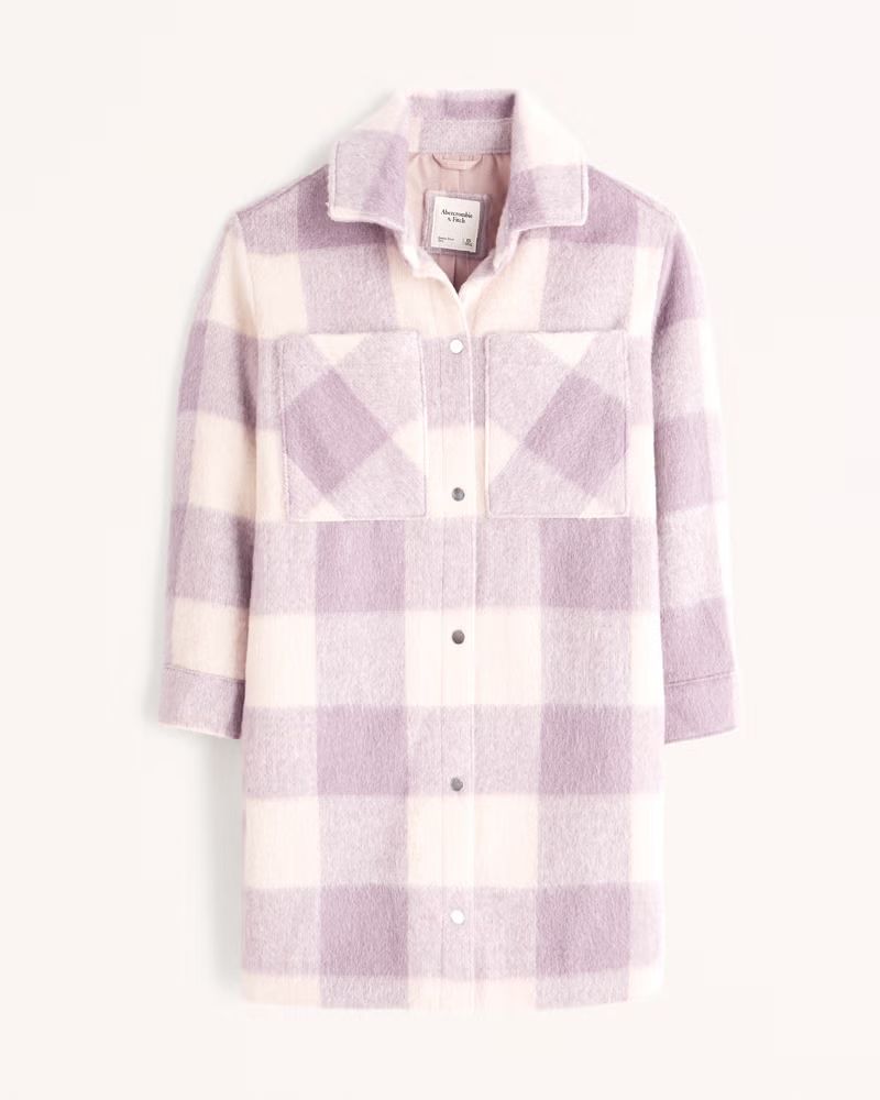 Women's Long-Length Wool-Blend Shirt Jacket | Women's Coats & Jackets | Abercrombie.com | Abercrombie & Fitch (US)