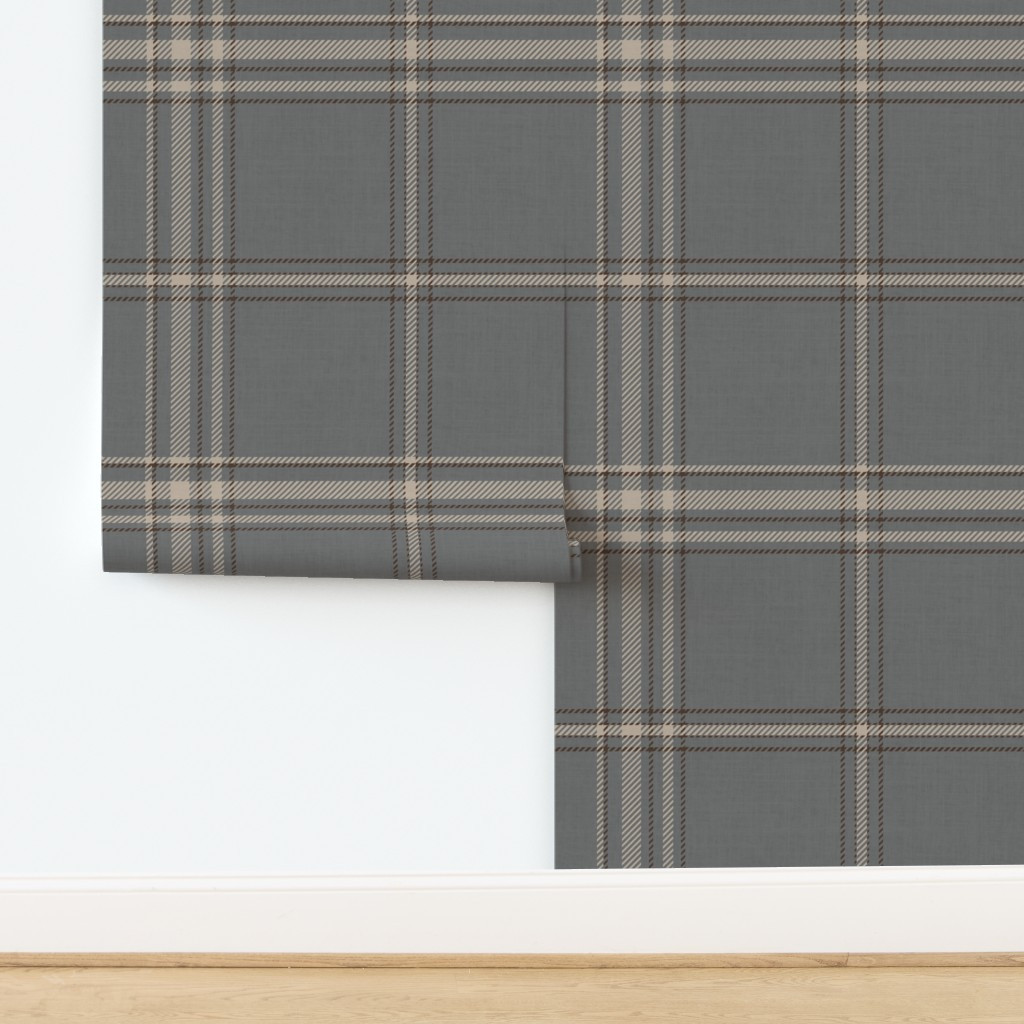 L- Dark Gray Heritage Tartan Plaid Cabin  SW Smokey Beige & Woodsy Brown Wallpaper | Spoonflower | Spoonflower