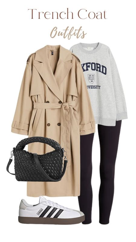Trench coat, Oxford sweatshirt, leggings, Adidas sambas, sneakers,  trench coat outfits, spring outfit, transition weather outfit 

#LTKfindsunder100 #LTKstyletip #LTKtravel