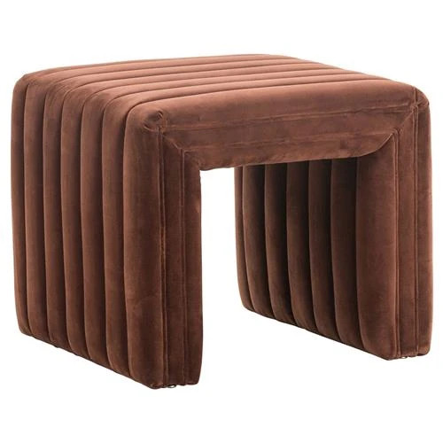 Leo Modern Classic Auburn Brown Velvet Ottoman | Kathy Kuo Home