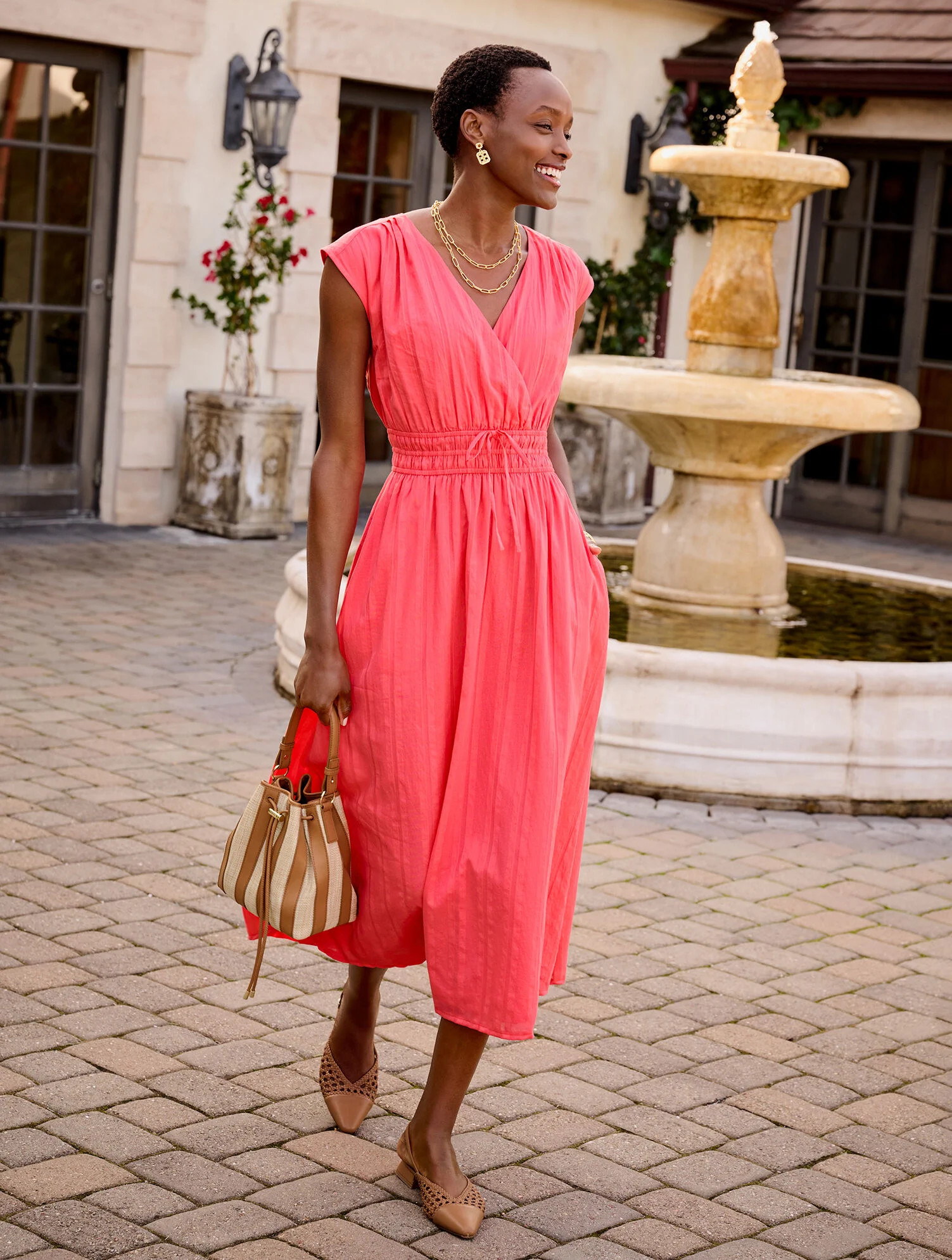 Extended Shoulder Fit & Flare Dress - Dobby Stripe | Talbots