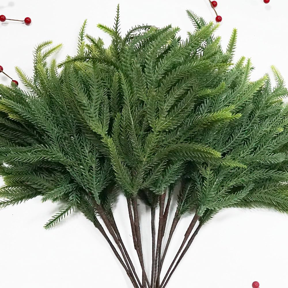 12 PCS Norfolk Pine Stems 18 Inch Christmas Norfolk Pine Branches Artificial Christmas Stems Faux... | Amazon (US)