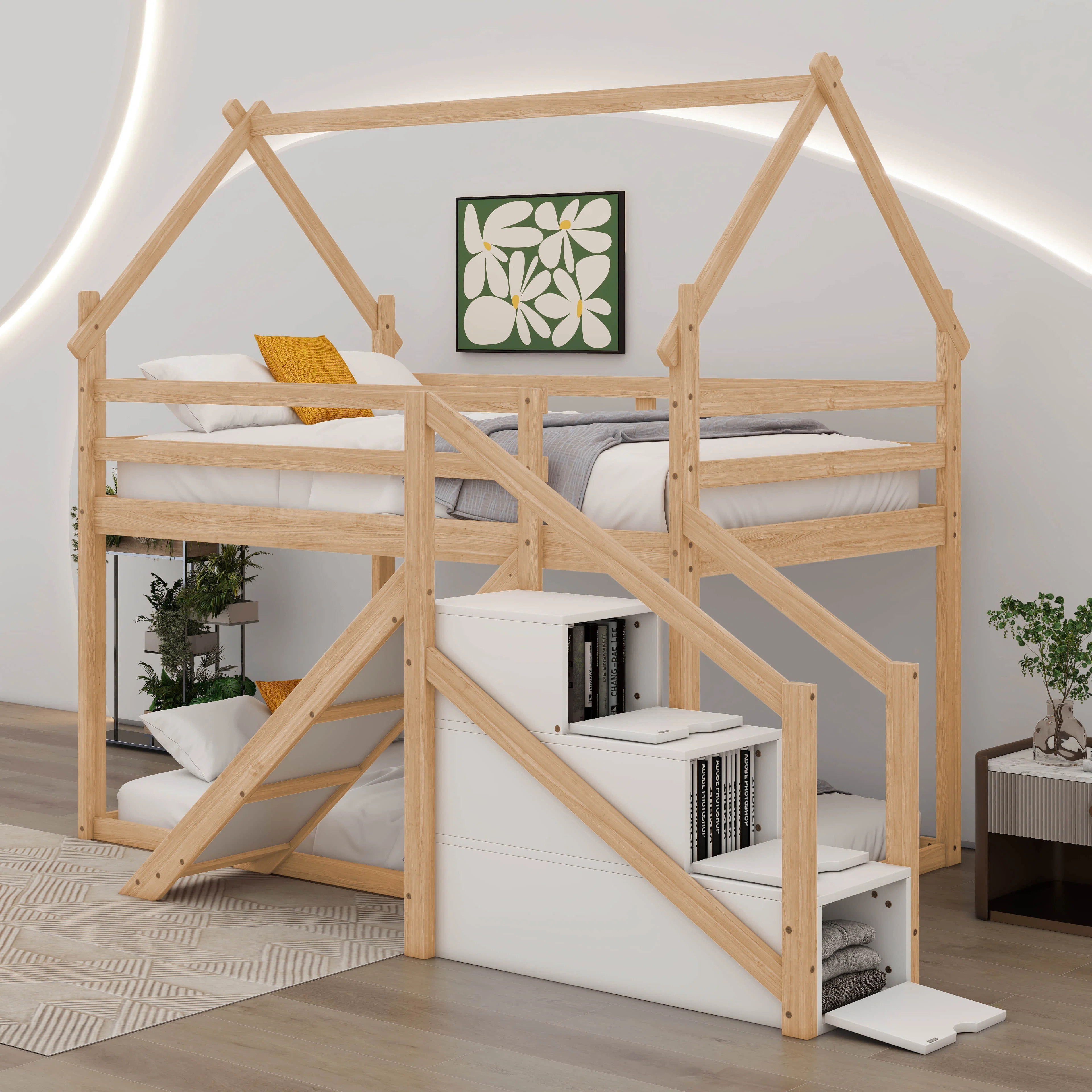 Coletti Twin over Twin House Loft or Bunk Bed with Slide and StaircaseSee More byHarper Orchard4.... | Wayfair North America