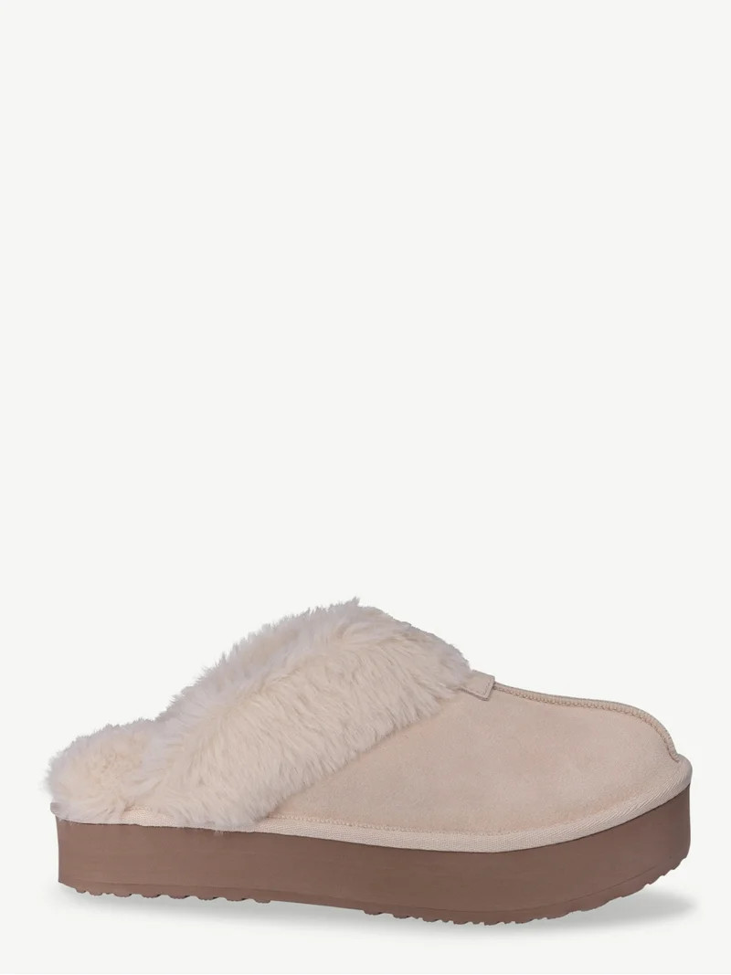 Joyspun Women's Faux Suede Platform Clog Slippers | Walmart (US)