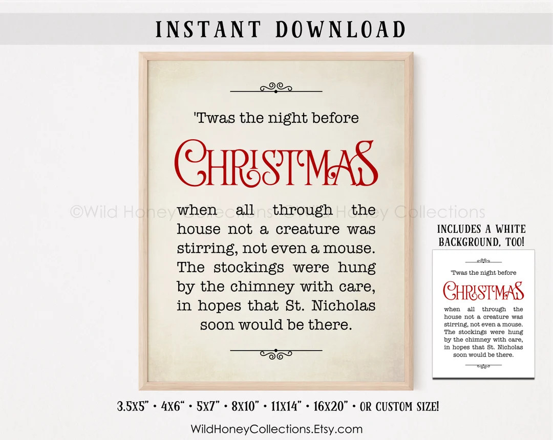 Twas the Night Before Christmas Print Christmas Printable - Etsy | Etsy (US)