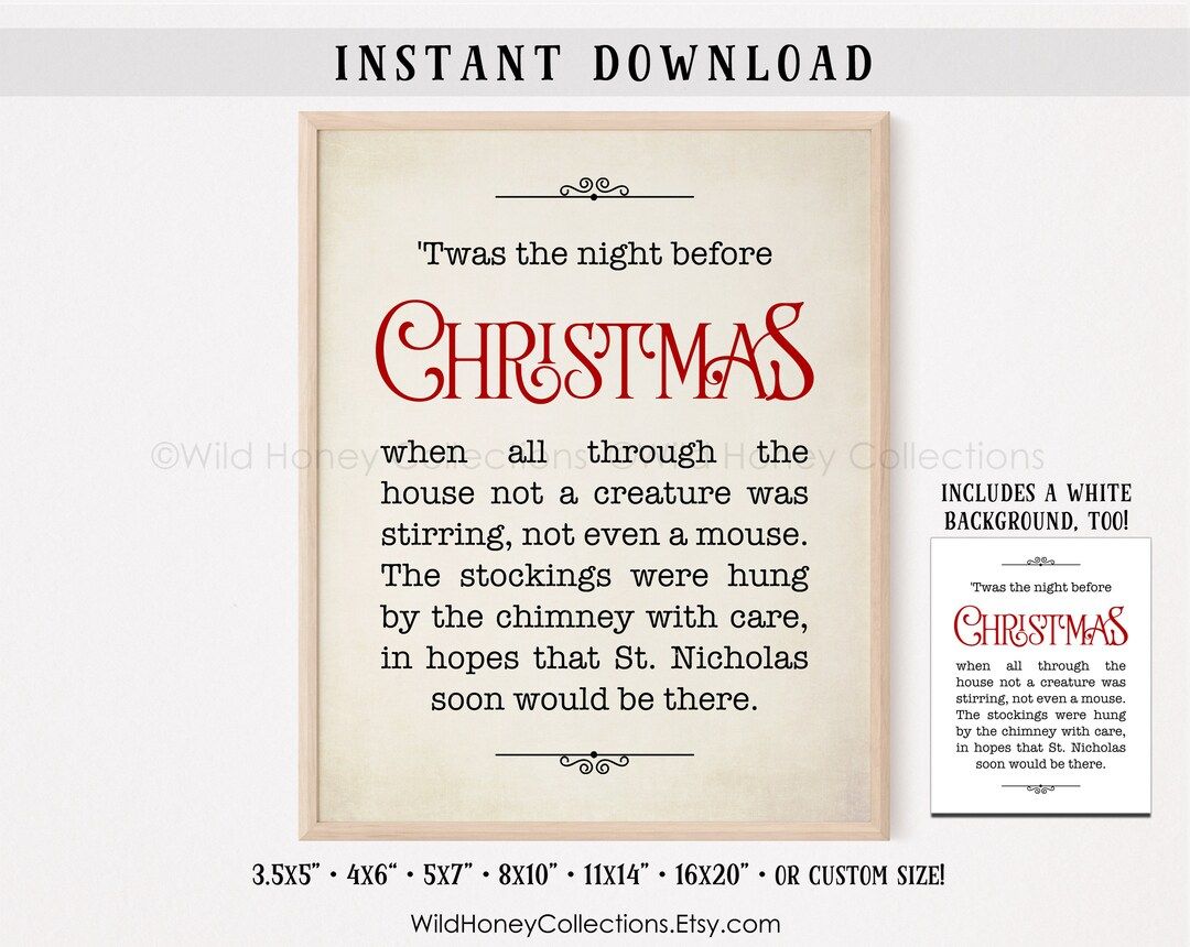 Twas the Night Before Christmas Print Christmas Printable - Etsy | Etsy (US)