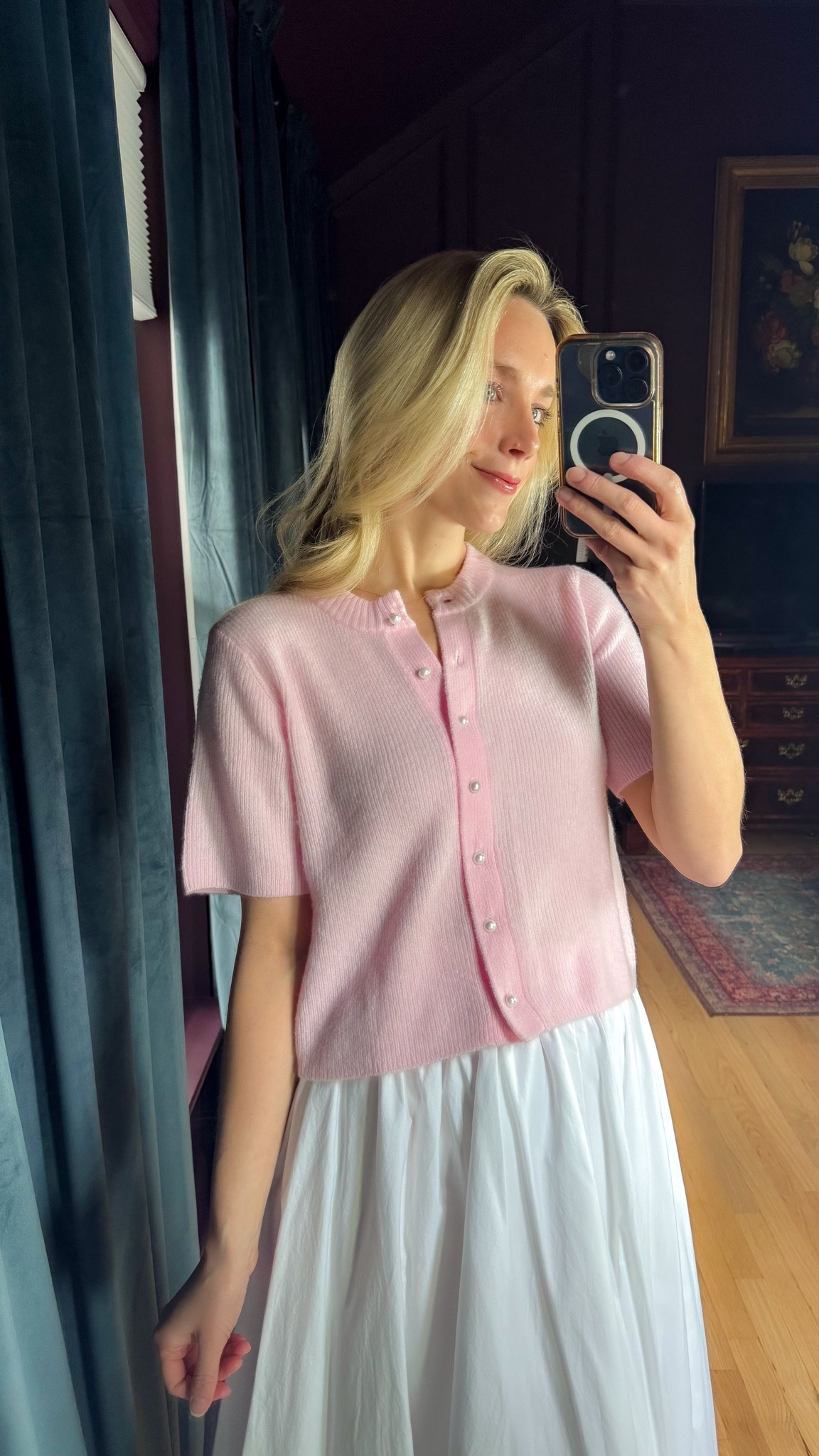 Love this Abercrombie pink cardigan short sleeve top workwear office outfits working mom 

 #LTKgrwm #LTKootd #LTKWorkwear