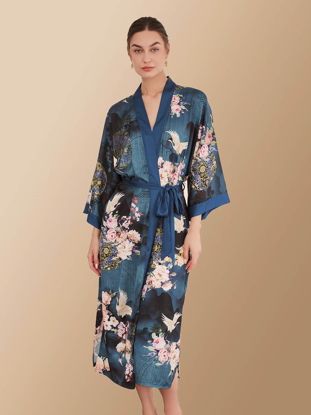 Garden Crane Blue Kimono Robe | ulivary