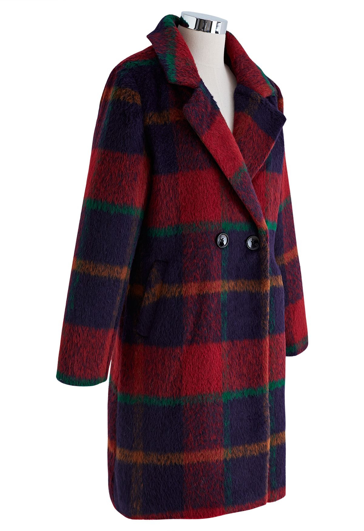 Festive Tartan Fuzzy Wool-Blend Blazer Coat | Chicwish