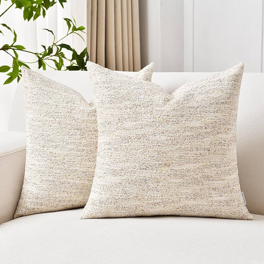 Anna's Whimsy Soft Boucle Throw Pillow Covers,18x18 Set of 2 Decorative Neutral Chenille Textured... | Amazon (US)
