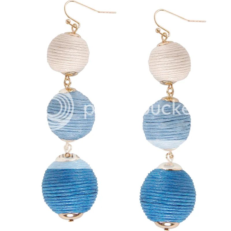 Ombre Beehive Dangles Multicolor Triple Woven Long Bubble Ball Statement Earrings In Blue | Humble Chic (NY)