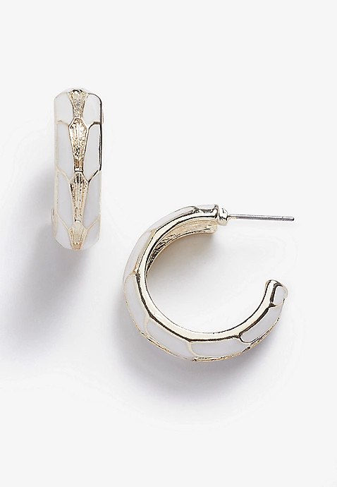 White Enamel Hoop Earrings | Maurices
