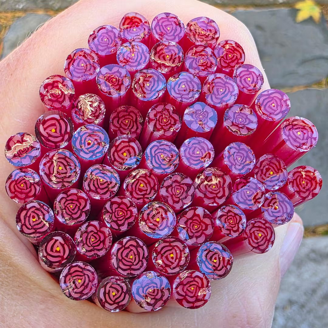 COE 90 Murrini Flower: Red Rose - 1 oz Cane/Sticks | Etsy (US)