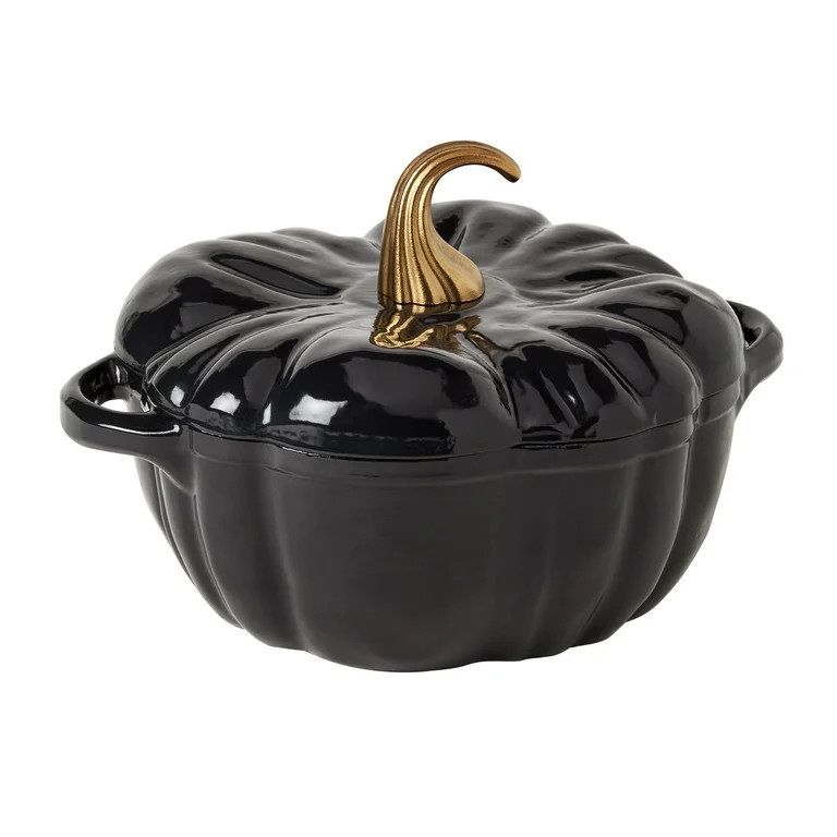 Smith & Clark 2 Quart Pumpkin Enameled Cast Iron Dutch Oven Casserole Pot with Lid, Black | Walmart (US)
