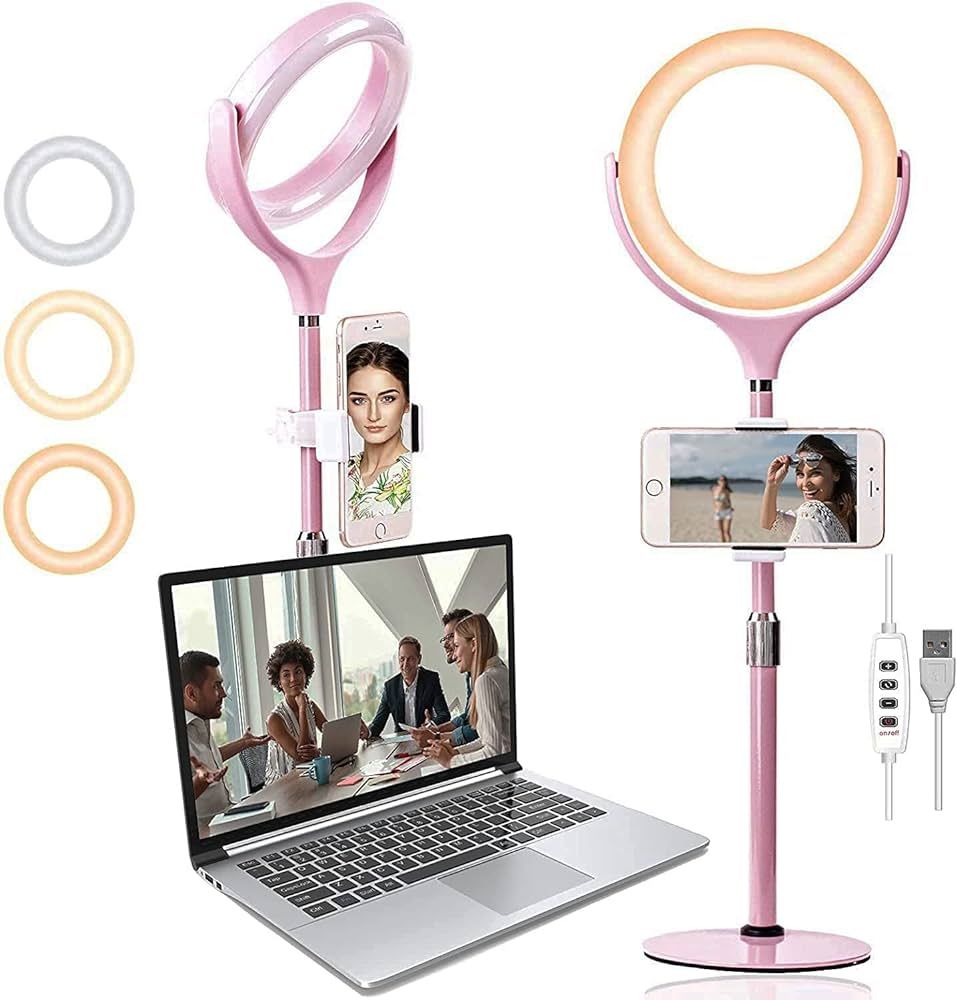 Computer Ring Light for Zoom Meetings - 8’’Desk Selfie Ring Light with Stand & Phone Holder,f... | Amazon (US)