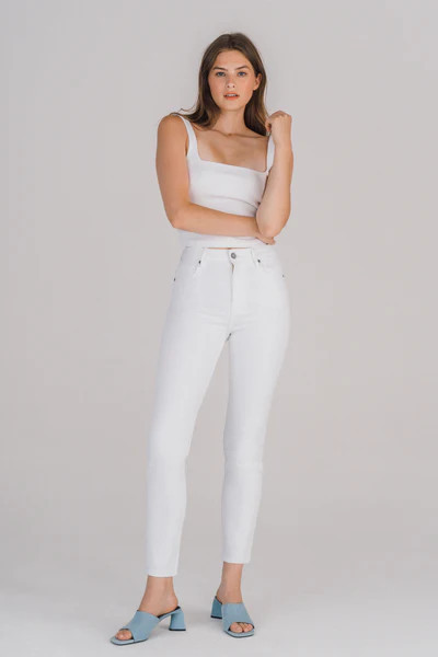 [TRACEY] WHITE CLEAN STRETCH 29" INSEAM STRAIGHT | Hidden Jeans