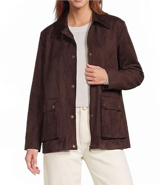 Heidi Faux Suede Point Collar Long Sleeve Coordinating Barn Jacket | Dillard's