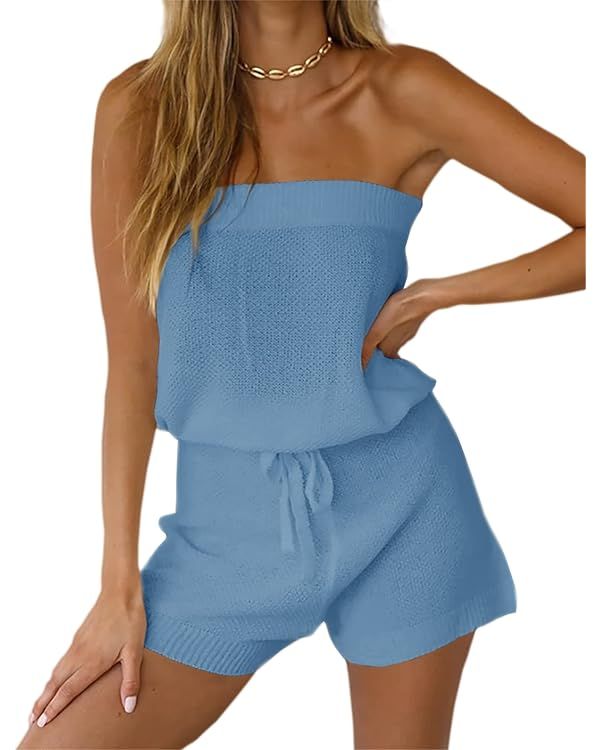 Chang Yun Womens Summer Jumpsuits Casual Loose Sleeveless Off Shoulder Elastic Waist Romper Loung... | Amazon (US)