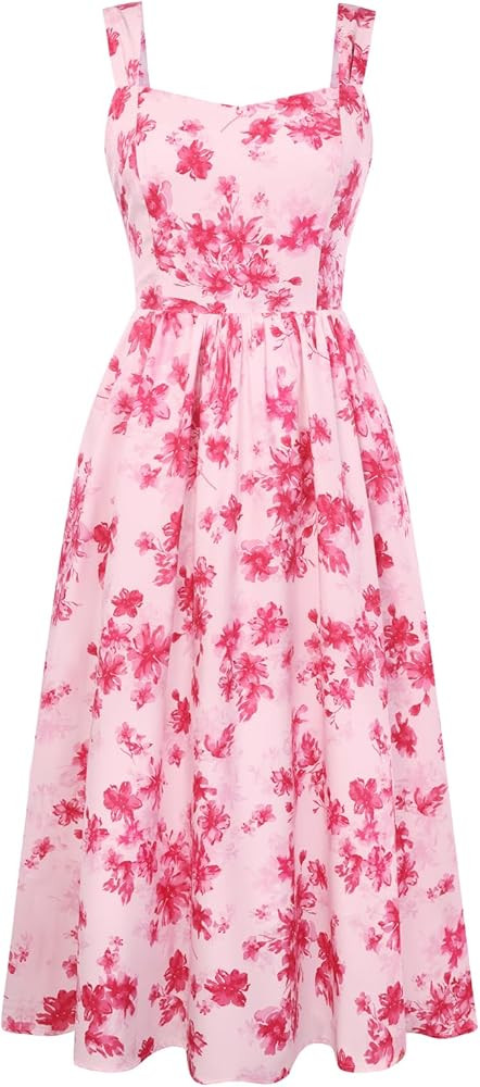 Belle Poque Women's Floral Midi Sundress with Pockets Sweetheart Neckline A Line Spring Summer Dr... | Amazon (US)