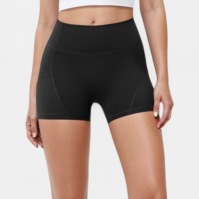 Anna-Kaci Active Women's High Waist Workout Shorts with Side Pockets and Seam-Contoured Fit for Flexible Movement - Small, Black | Target