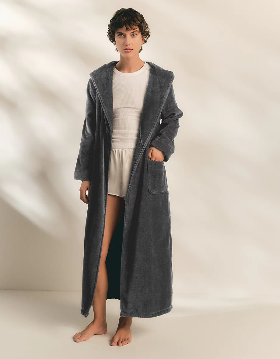 Unisex Hooded Organic Cotton Velour Robe | The White Company UK & ROW
