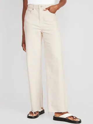 Extra High-Waisted Ecru-Wash Wide-Leg Cut-Off Jeans for Women | Old Navy (US)