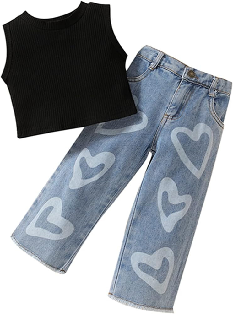 Fanvereka Kids Toddler Infant Baby Girls Summre Fall Outfits Clothes Set Sleeveless Tank Top Jean... | Amazon (US)