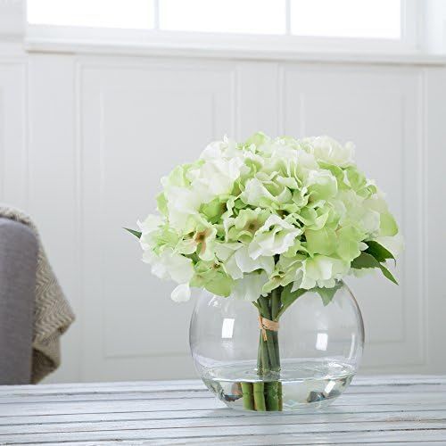 Home 50-138 Pure Garden Hydrangea Floral Arrangement with Glass Vase - Green | Amazon (US)